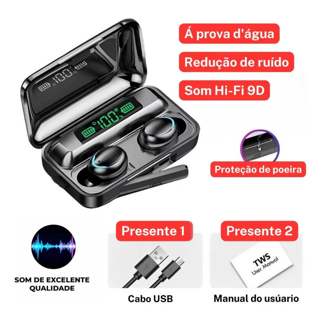 Fone De Ouvido Sem Fio F9-5 Display Led Power Bank